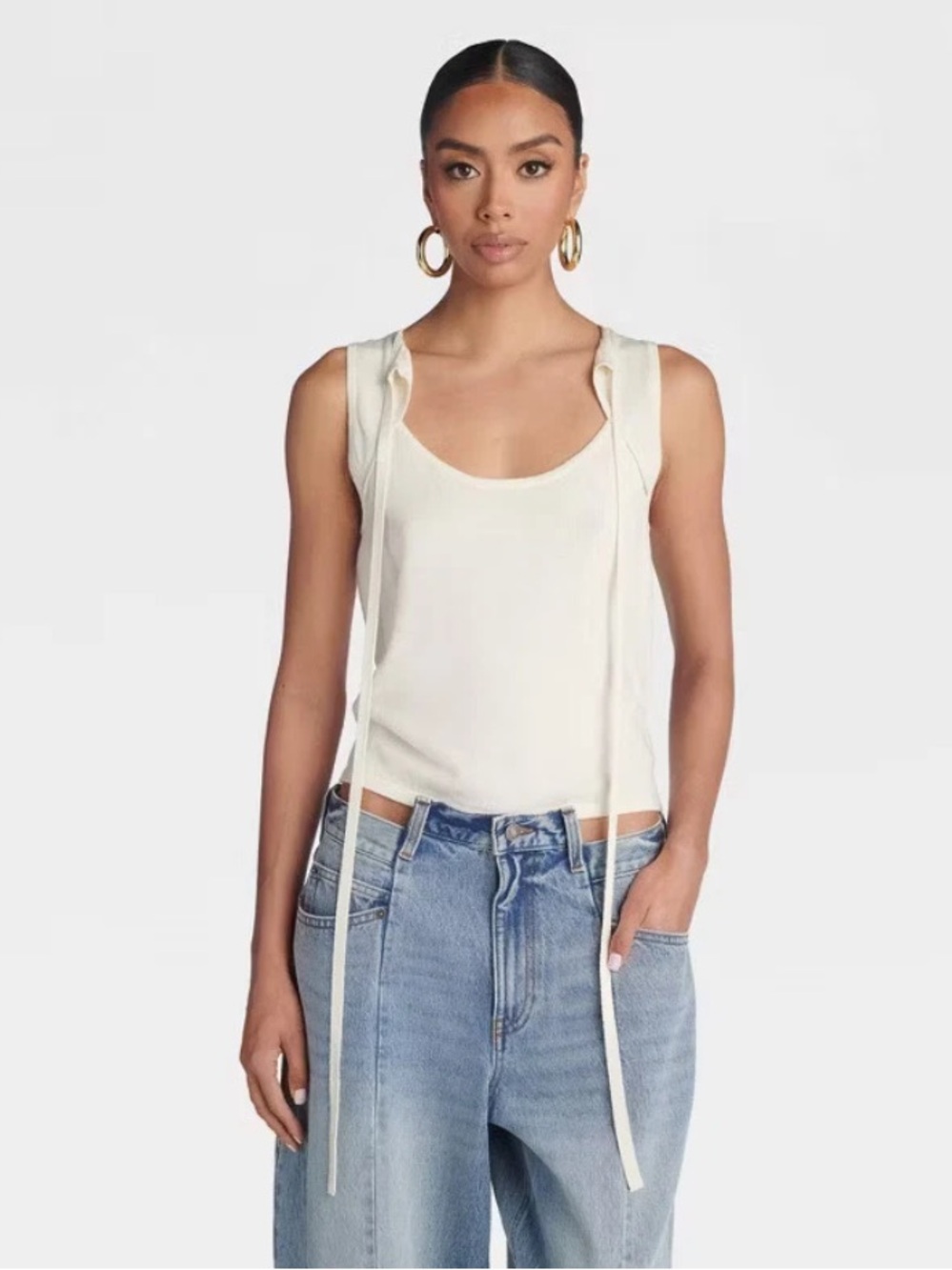 🌻NEW w/tag KBB by Kahlana Tie Front Tank Top Cream Sweater Knit Sleeveless sz S